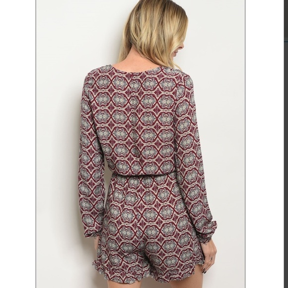 JULY 4th Navy & Burgundy Floral Lace Up Romper - Picture 2 of 7